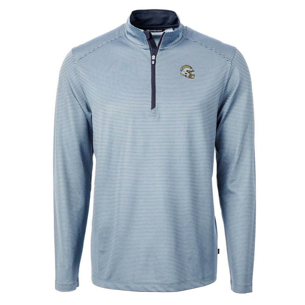 Los Angeles Chargers Cutter & Buck Big & Tall Virtue Eco Pique Micro Stripe Tri-Blend Quarter-Zip Jacket Powder Blue