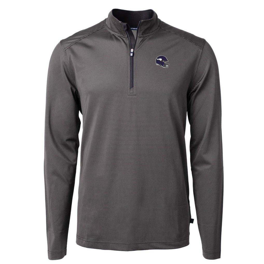 Minnesota Vikings Cutter & Buck Big & Tall Virtue Eco Pique Micro Stripe Tri-Blend Quarter-Zip Jacket Black