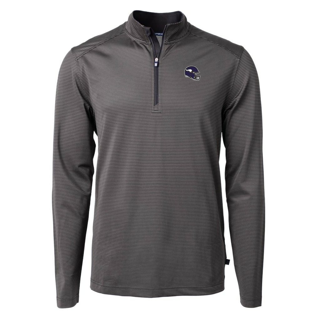 Minnesota Vikings Cutter & Buck Big & Tall Virtue Eco Pique Micro Stripe Tri-Blend Quarter-Zip Jacket Black