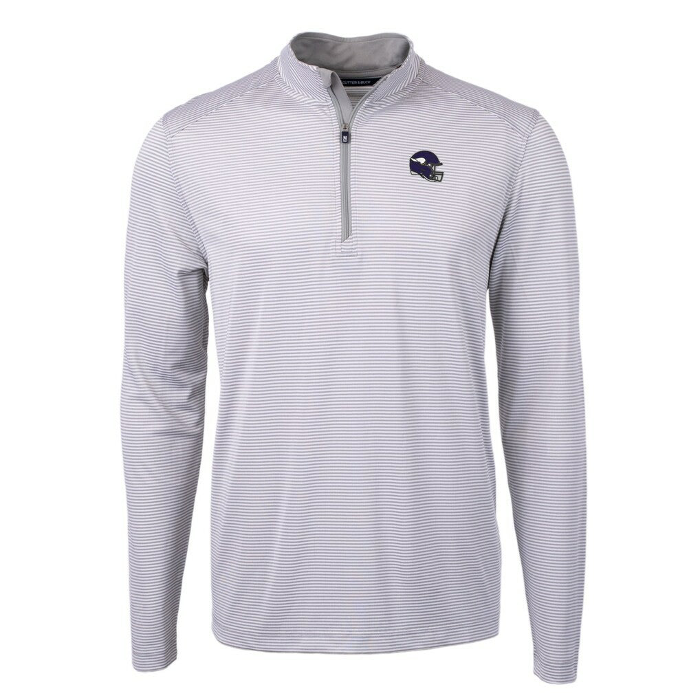 Minnesota Vikings Cutter & Buck Big & Tall Virtue Eco Pique Micro Stripe Tri-Blend Quarter-Zip Jacket Gray
