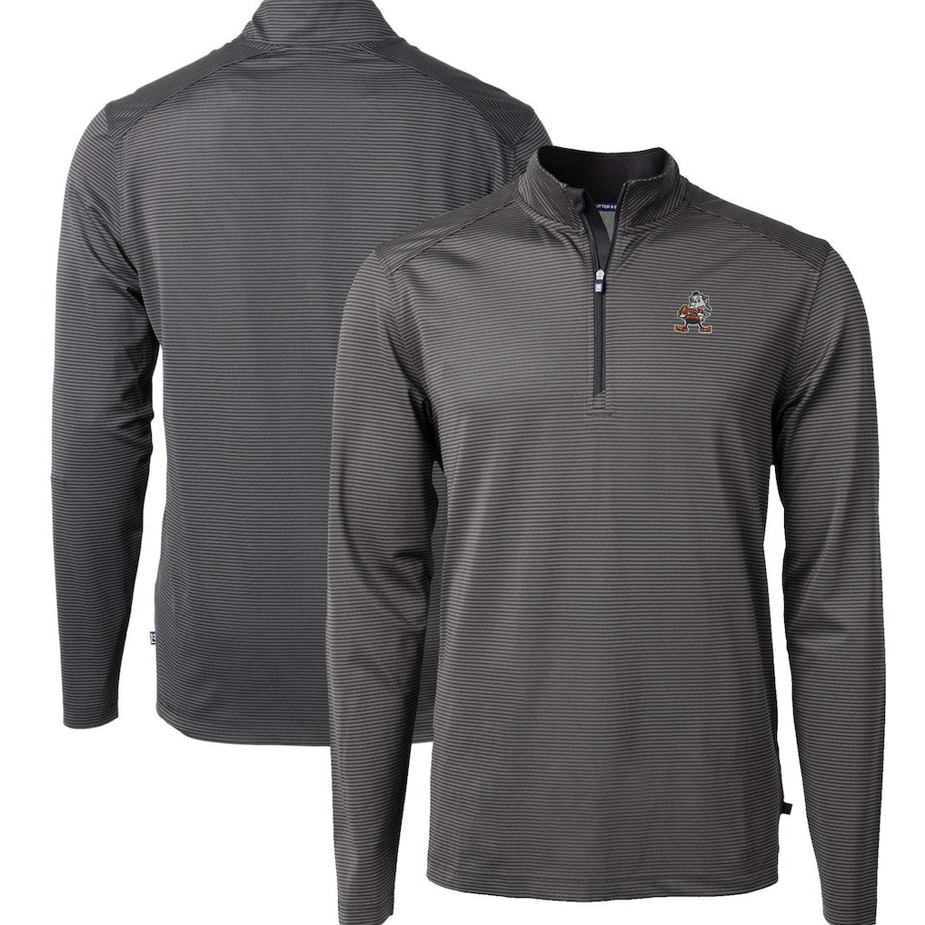 Cleveland Browns Cutter & Buck Big & Tall Virtue Eco Pique Micro Stripe Tri-Blend Quarter-Zip Jacket Black