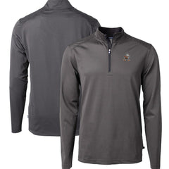 Cleveland Browns Cutter & Buck Big & Tall Virtue Eco Pique Micro Stripe Tri-Blend Quarter-Zip Jacket Black