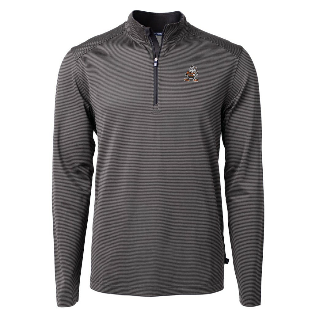 Cleveland Browns Cutter & Buck Big & Tall Virtue Eco Pique Micro Stripe Tri-Blend Quarter-Zip Jacket Black