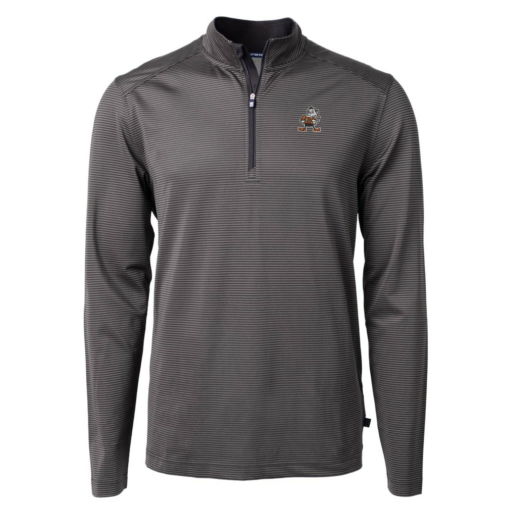 Cleveland Browns Cutter & Buck Big & Tall Virtue Eco Pique Micro Stripe Tri-Blend Quarter-Zip Jacket Black