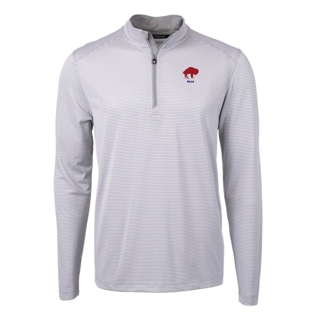 Buffalo Bills Cutter & Buck Big & Tall Virtue Eco Pique Micro Stripe Tri-Blend Quarter-Zip Jacket Gray