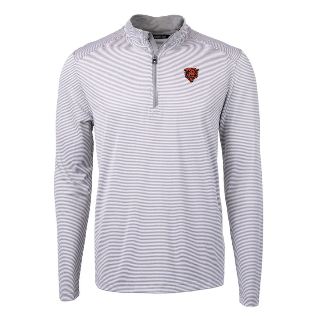 Chicago Bears Cutter & Buck Big & Tall Virtue Eco Pique Micro Stripe Tri-Blend Quarter-Zip Jacket Gray
