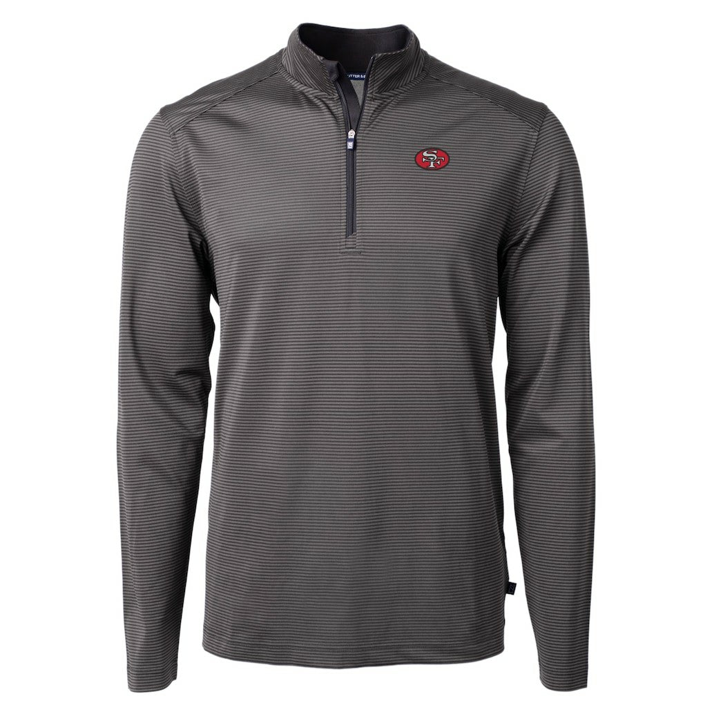 San Francisco 49ers Cutter & Buck Big & Tall Virtue Eco Pique Micro Stripe Tri-Blend Quarter-Zip Jacket Black