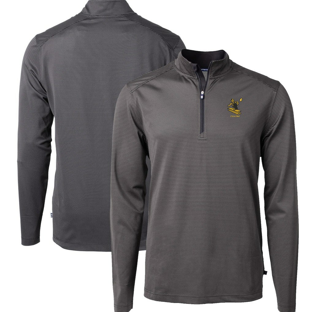 Pittsburgh Steelers Cutter & Buck Big & Tall Virtue Eco Pique Micro Stripe Tri-Blend Quarter-Zip Jacket Black