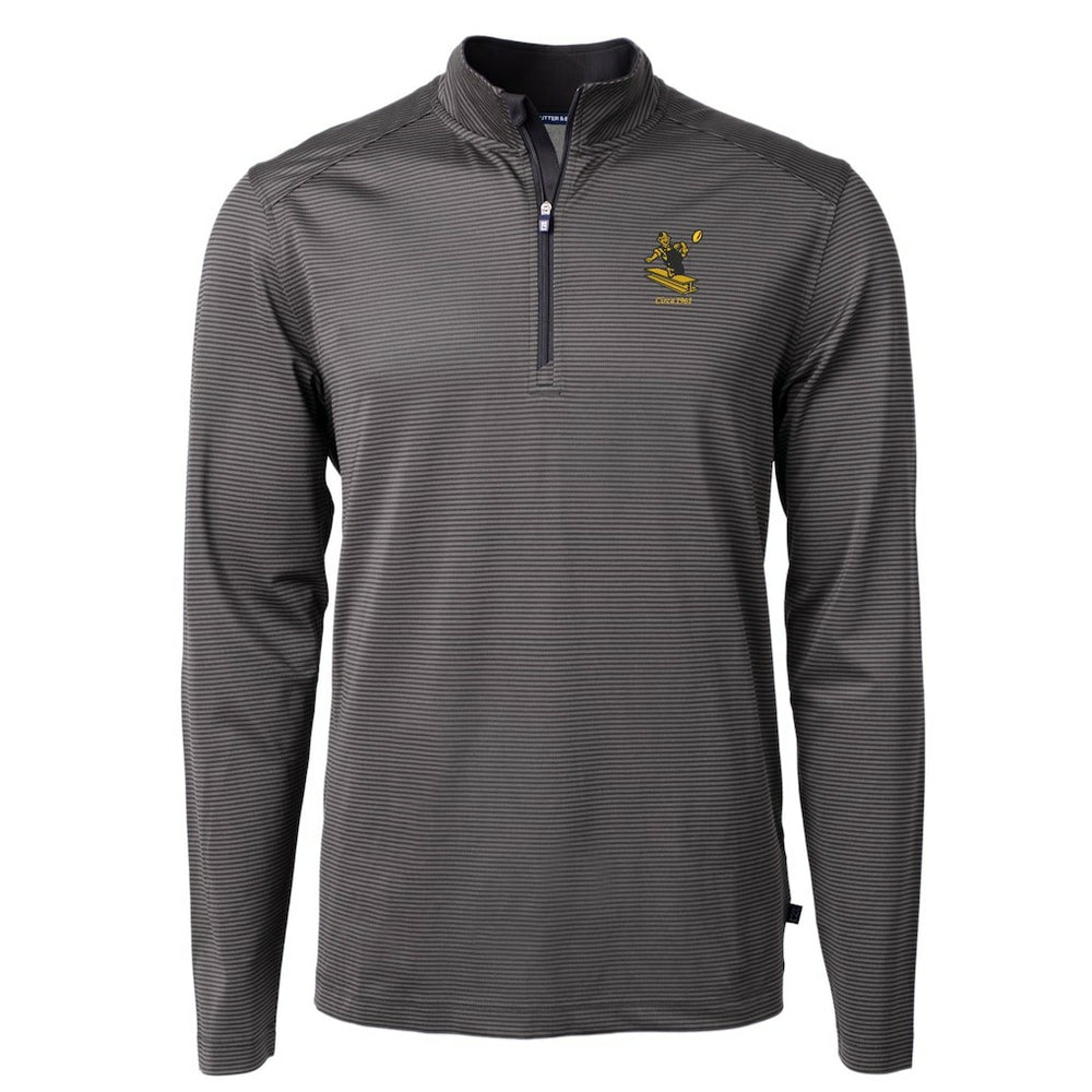 Pittsburgh Steelers Cutter & Buck Big & Tall Virtue Eco Pique Micro Stripe Tri-Blend Quarter-Zip Jacket Black