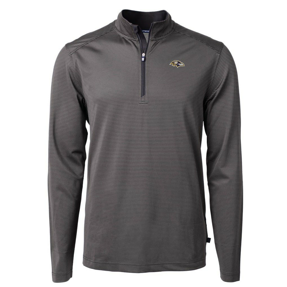 Baltimore Ravens Cutter & Buck Big & Tall Virtue Eco Pique Micro Stripe Tri-Blend Quarter-Zip Jacket Black