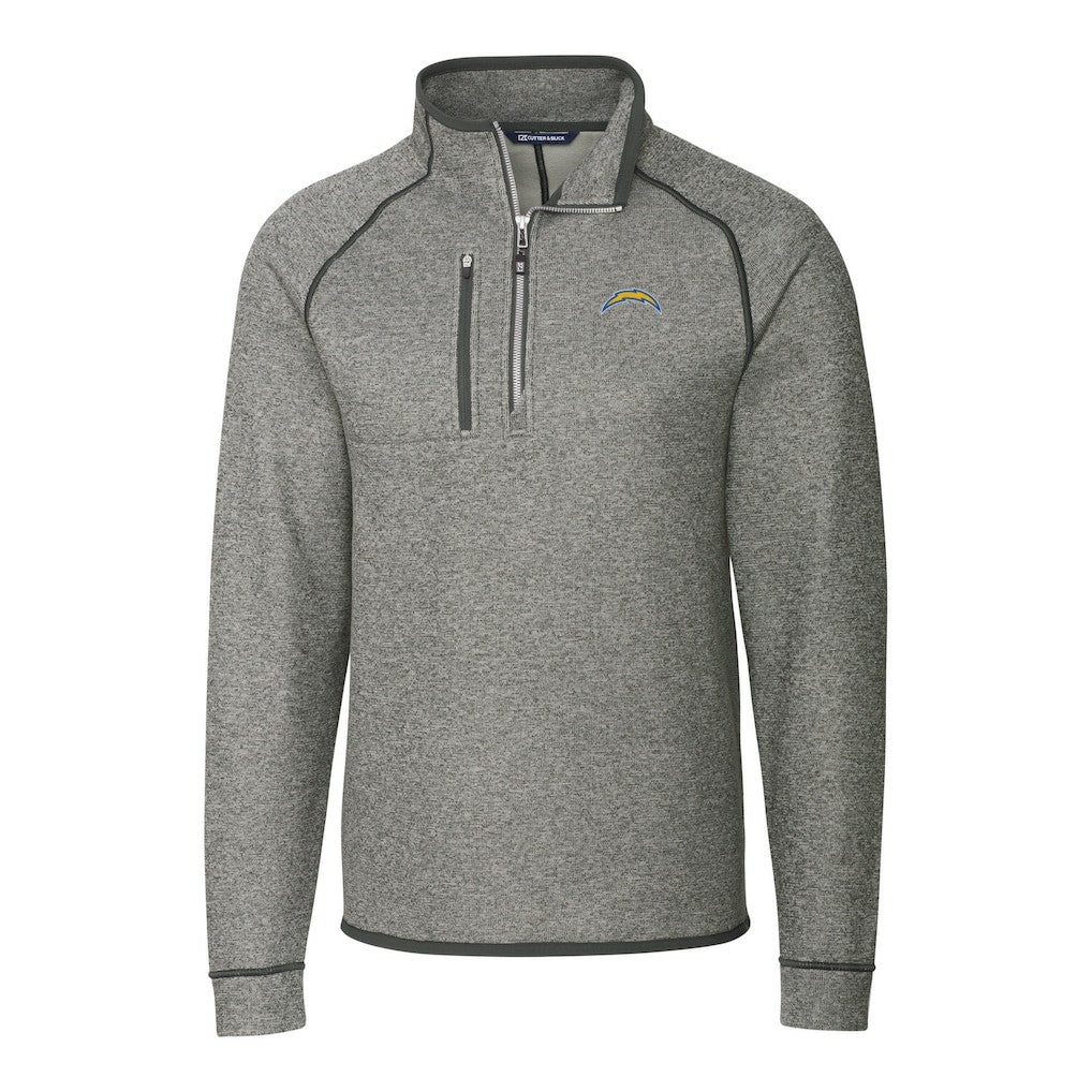 Los Angeles Chargers Cutter & Buck Big & Tall Mainsail Sweater-Knit Raglan Half-Zip Jacket Heather Gray