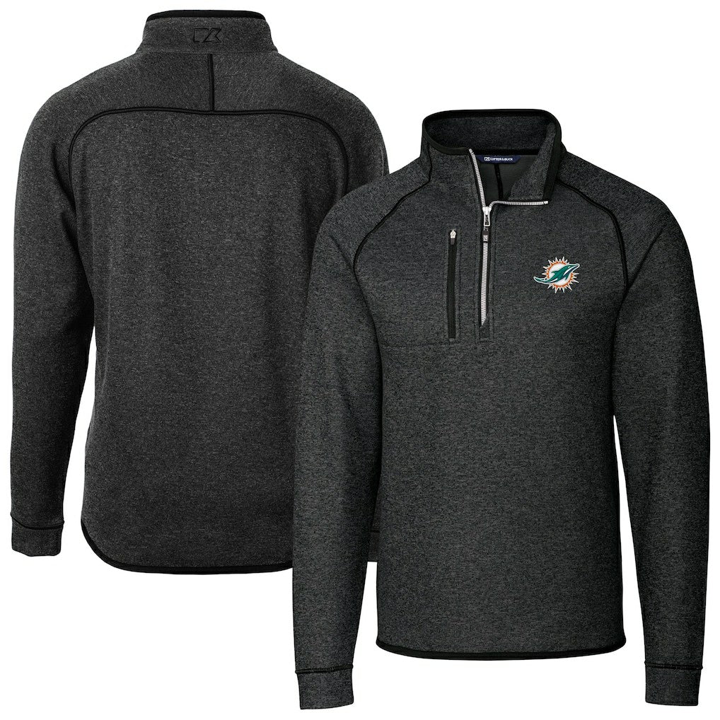 Miami Dolphins Cutter & Buck Big & Tall Mainsail Sweater-Knit Half-Zip Jacket Heather Charcoal