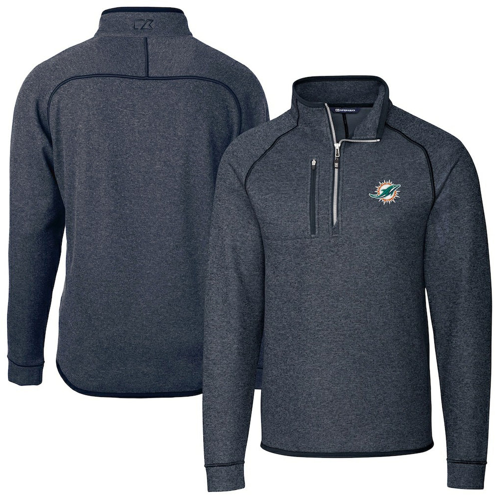 Miami Dolphins Cutter & Buck Big & Tall Mainsail Sweater-Knit Half-Zip Jacket Heather Navy