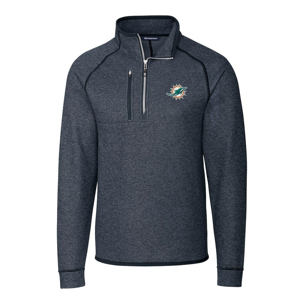 Miami Dolphins Cutter & Buck Big & Tall Mainsail Sweater-Knit Half-Zip Jacket Heather Navy