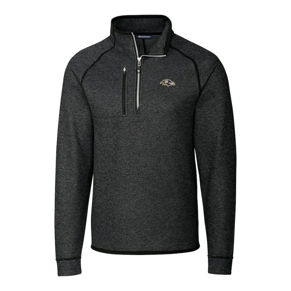 Baltimore Ravens Cutter & Buck Big & Tall Mainsail Sweater-Knit Half-Zip Jacket Heather Charcoal
