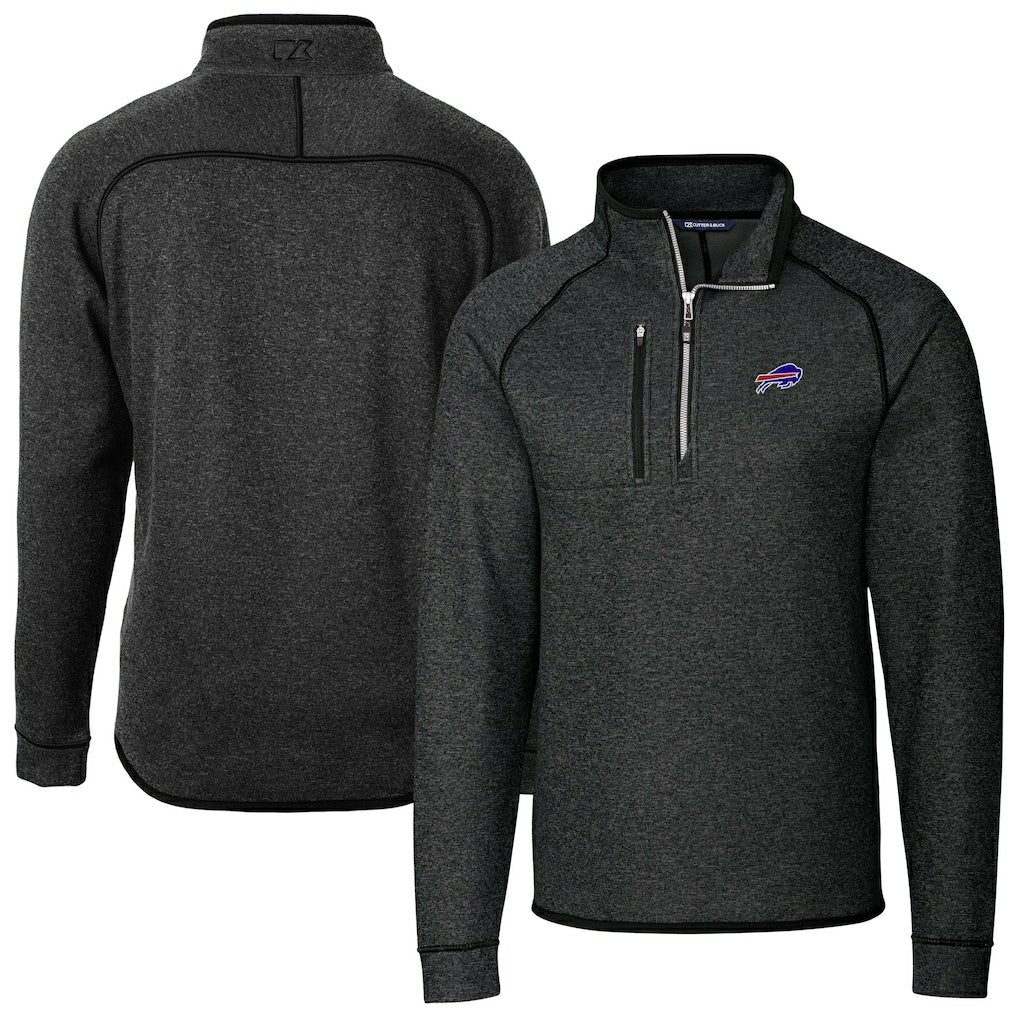 Buffalo Bills Cutter & Buck Big & Tall Mainsail Sweater-Knit Half-Zip Jacket Heather Charcoal