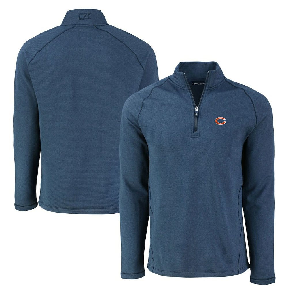 Chicago Bears Cutter & Buck Peshastin Eco Fleece Tri-Blend Raglan Recycled Quarter-Zip Jacket Heather Navy