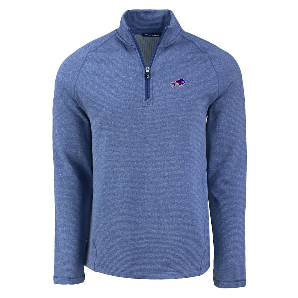 Buffalo Bills Cutter & Buck Peshastin Eco Fleece Tri-Blend Raglan Recycled Quarter-Zip Jacket Heather Royal