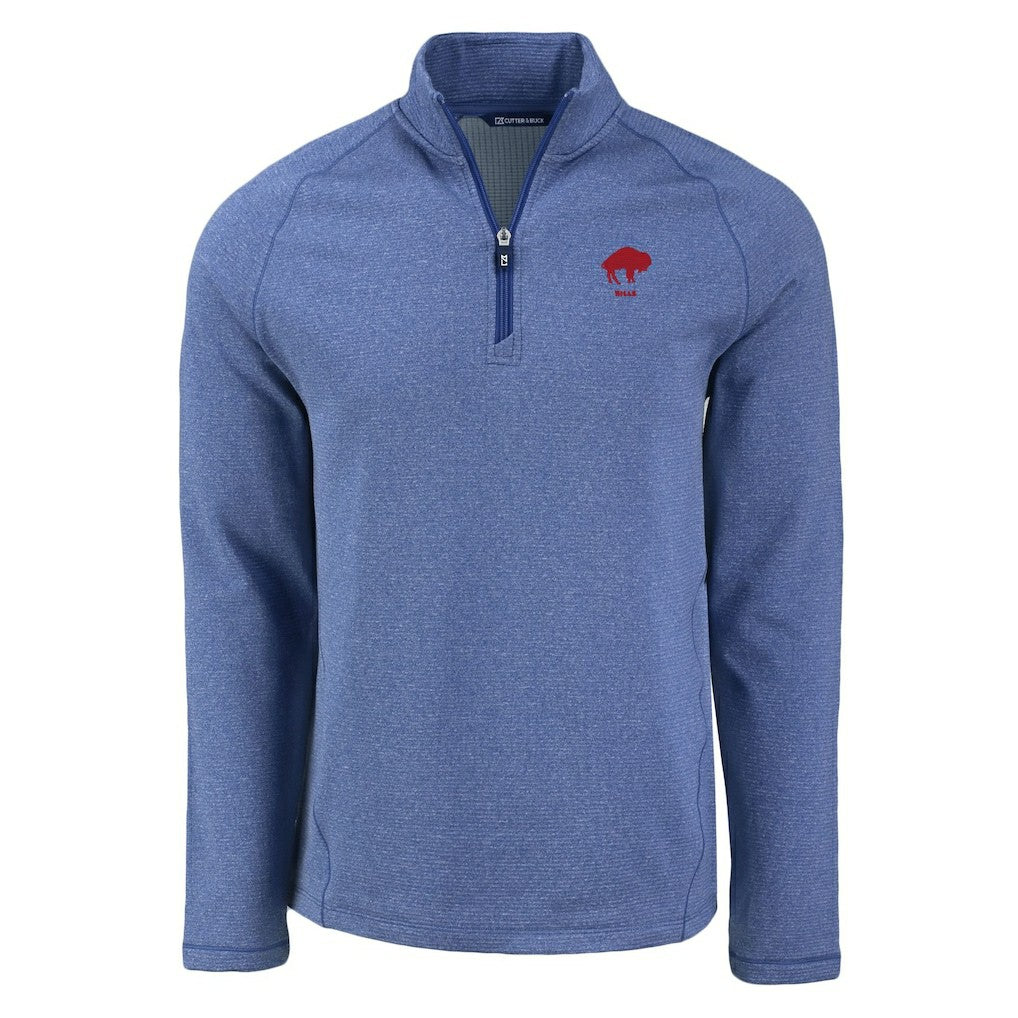 Buffalo Bills Cutter & Buck Peshastin Eco Fleece Tri-Blend Raglan Recycled Quarter-Zip Jacket Heather Royal