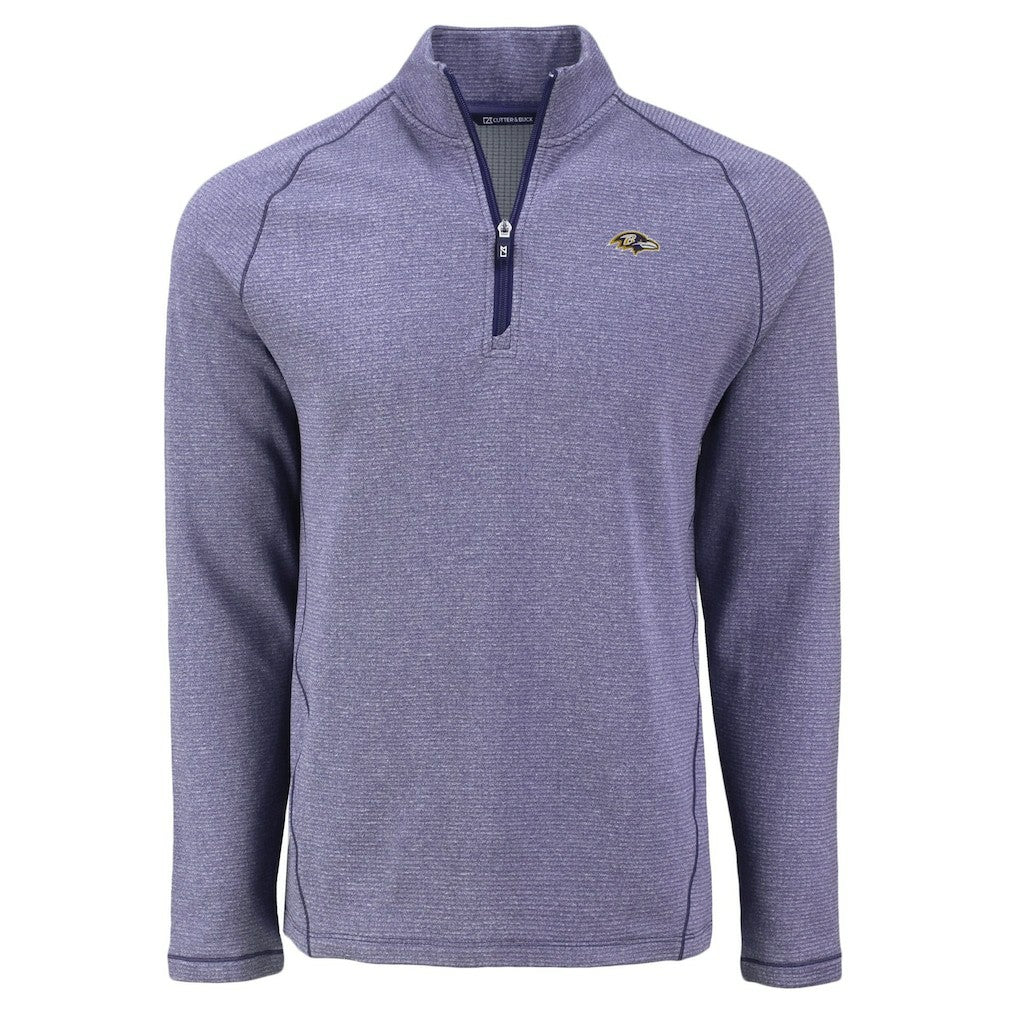 Baltimore Ravens Cutter & Buck Peshastin Eco Fleece Tri-Blend Raglan Recycled Quarter-Zip Jacket Heather Purple