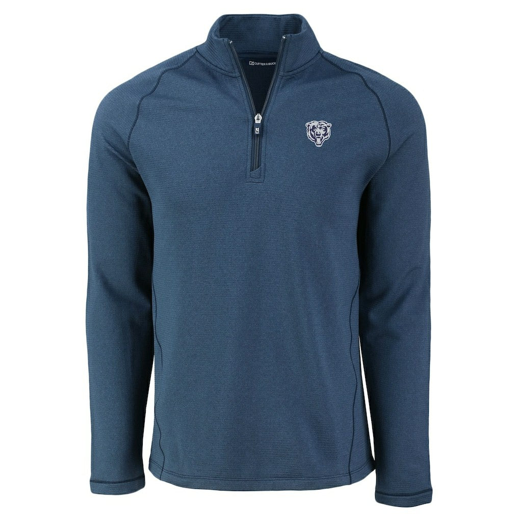 Chicago Bears Cutter & Buck Peshastin Eco Fleece Tri-Blend Raglan Recycled Quarter-Zip Jacket Heather Navy