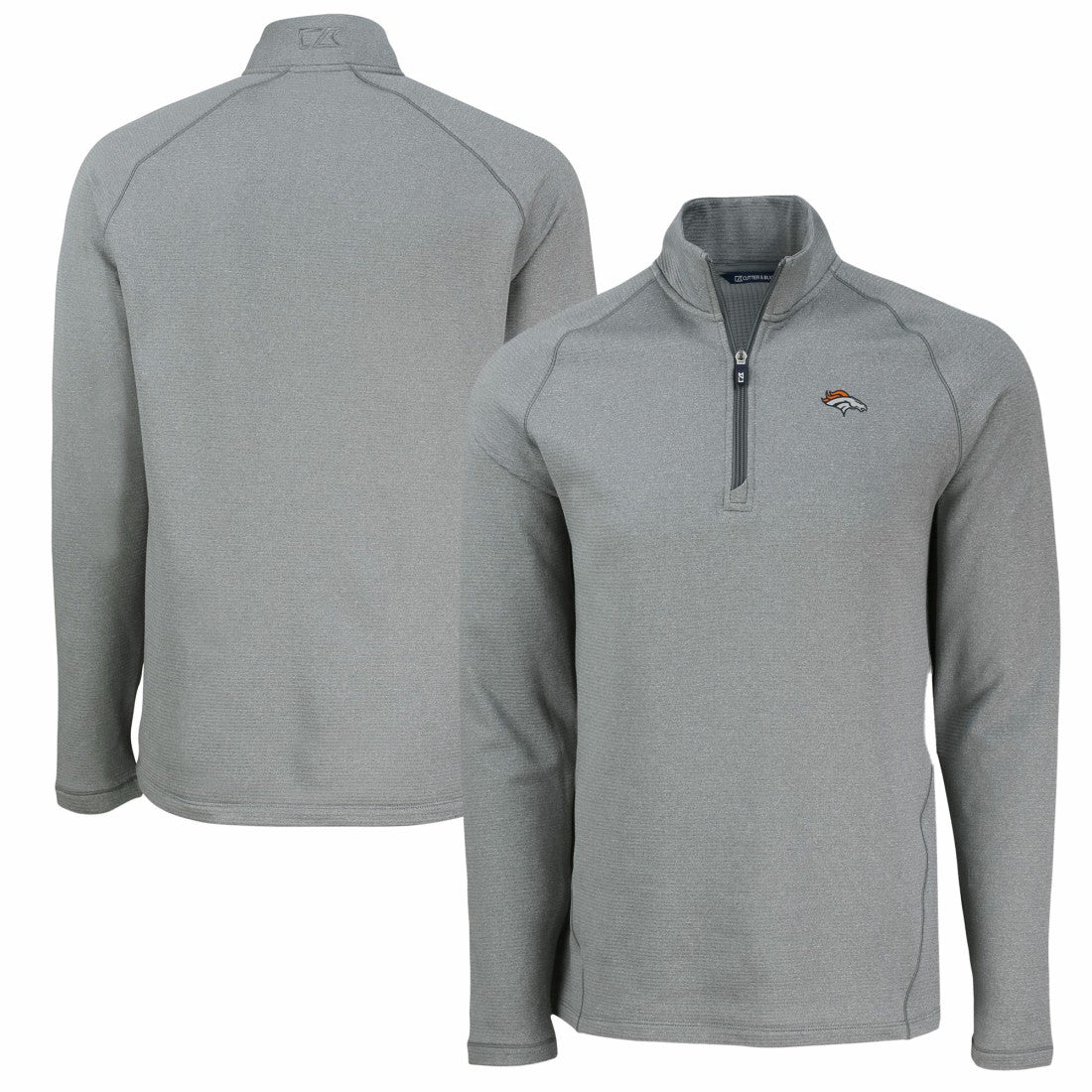 Denver Broncos Cutter & Buck Peshastin Eco Fleece Tri-Blend Raglan Recycled Quarter-Zip Jacket Heather Gray