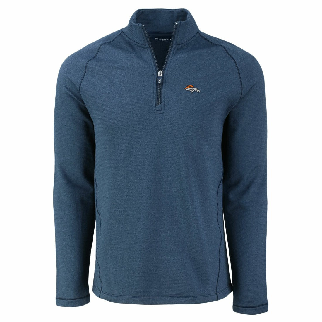 Denver Broncos Cutter & Buck Peshastin Eco Fleece Tri-Blend Raglan Recycled Quarter-Zip Jacket Heather Navy