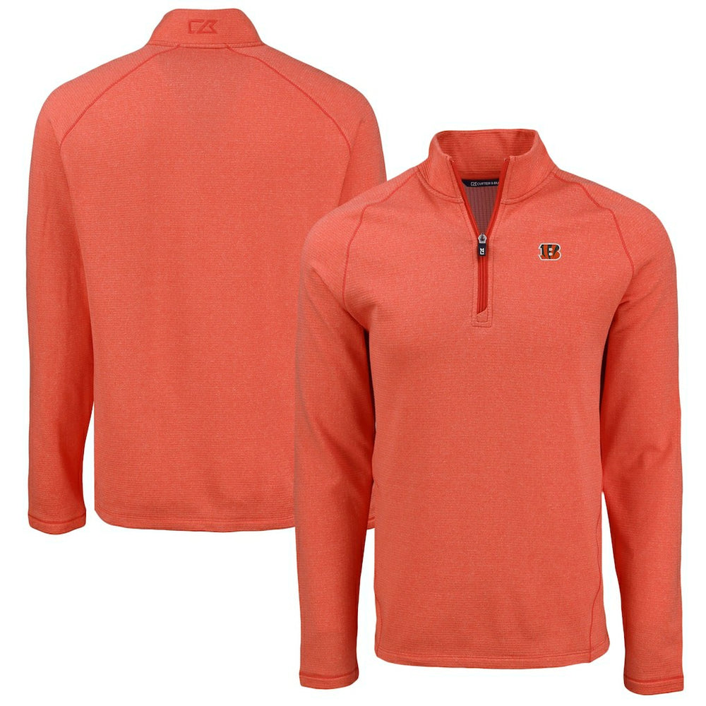 Cincinnati Bengals Cutter & Buck Peshastin Eco Fleece Tri-Blend Raglan Recycled Quarter-Zip Jacket Heather Orange