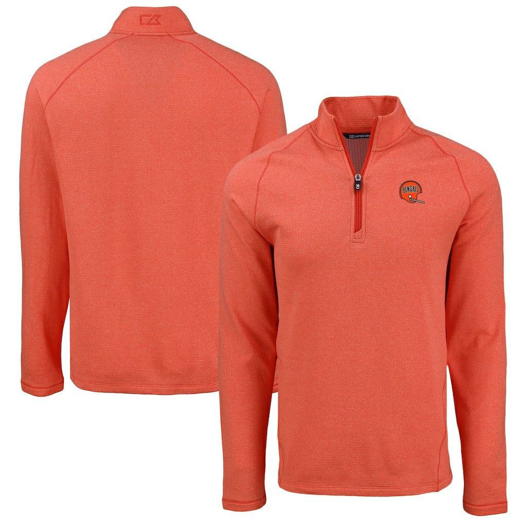 Cincinnati Bengals Cutter & Buck Peshastin Eco Fleece Tri-Blend Raglan Recycled Quarter-Zip Jacket Heather Orange