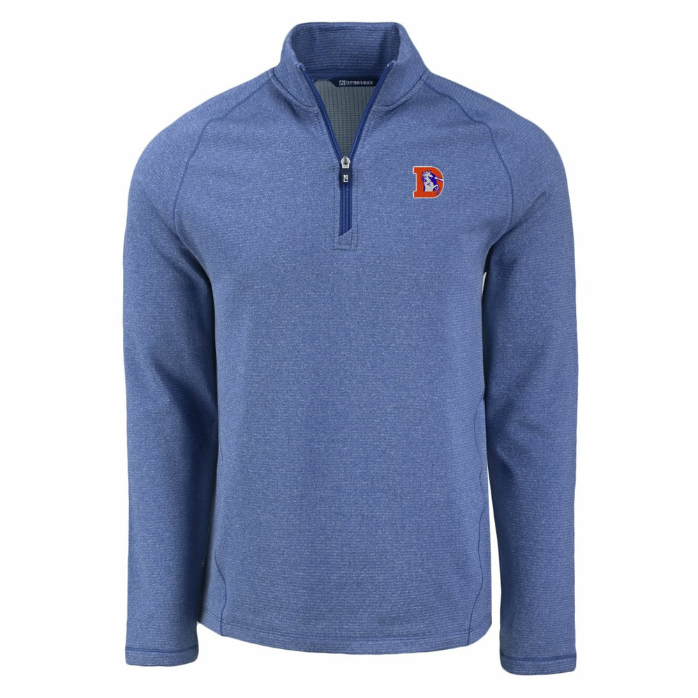 Denver Broncos Cutter & Buck Peshastin Eco Fleece Tri-Blend Raglan Recycled Quarter-Zip Jacket Heather Royal