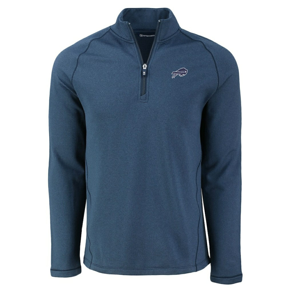 Buffalo Bills Cutter & Buck Peshastin Eco Fleece Tri-Blend Raglan Recycled Quarter-Zip Jacket Heather Navy