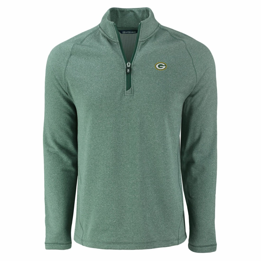 Green Bay Packers Cutter & Buck Peshastin Eco Fleece Tri-Blend Raglan Recycled Quarter-Zip Jacket Heather Green