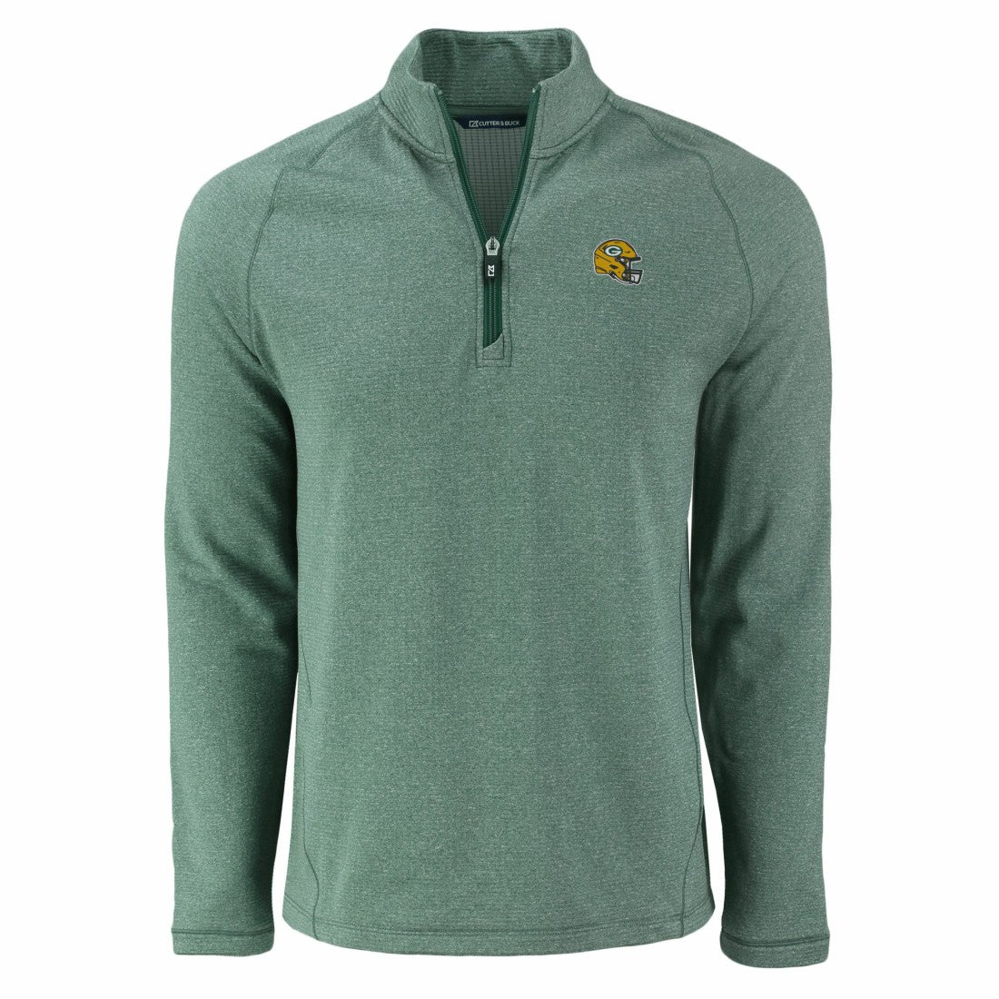 Green Bay Packers Cutter & Buck Peshastin Eco Fleece Tri-Blend Raglan Recycled Quarter-Zip Jacket Heather Green