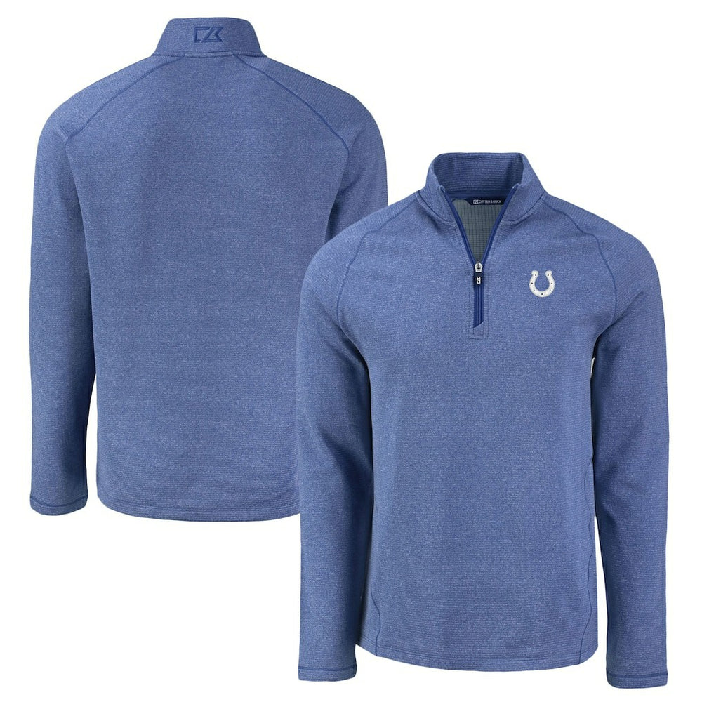 Indianapolis Colts Cutter & Buck Peshastin Eco Fleece Tri-Blend Raglan Recycled Quarter-Zip Jacket Heather Royal