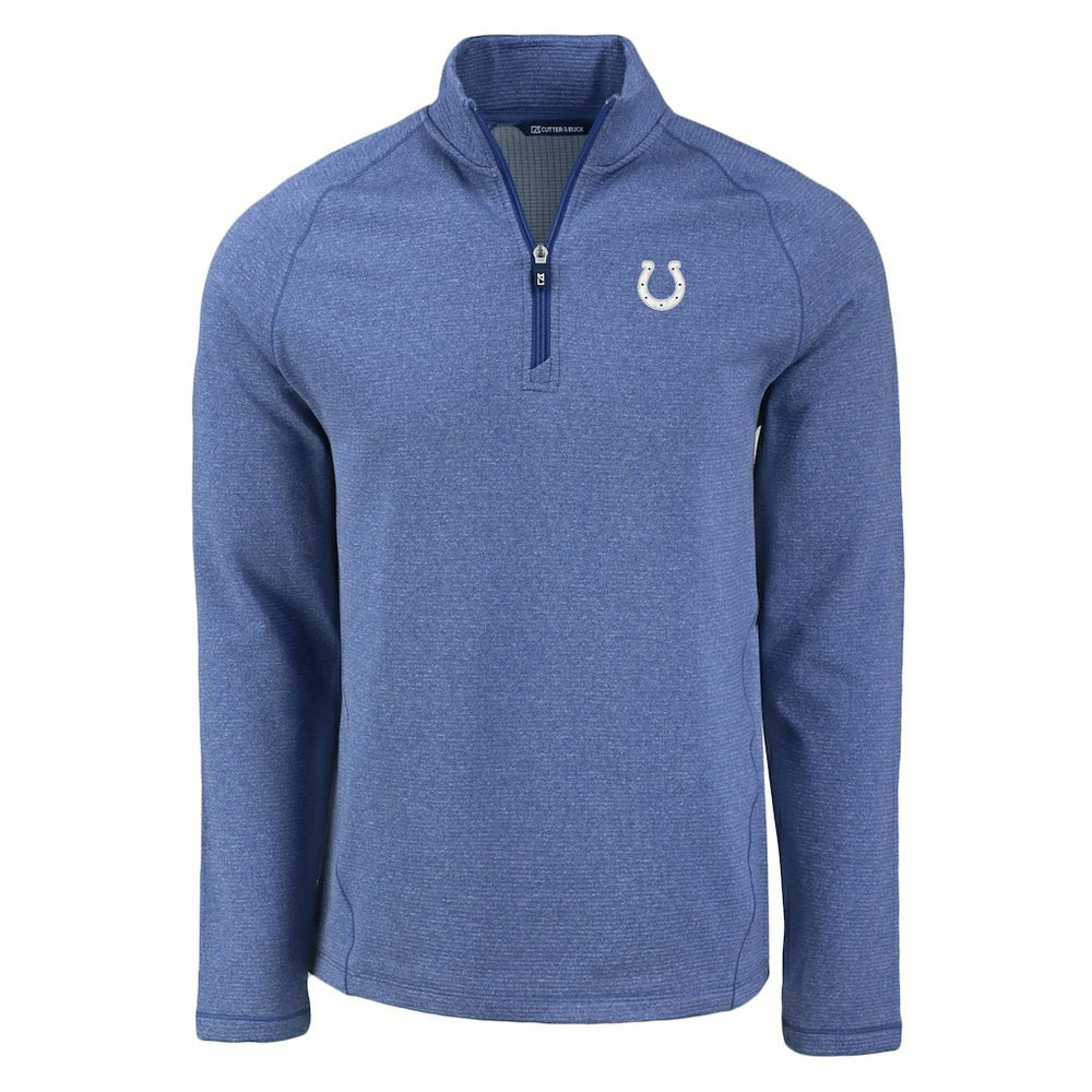 Indianapolis Colts Cutter & Buck Peshastin Eco Fleece Tri-Blend Raglan Recycled Quarter-Zip Jacket Heather Royal