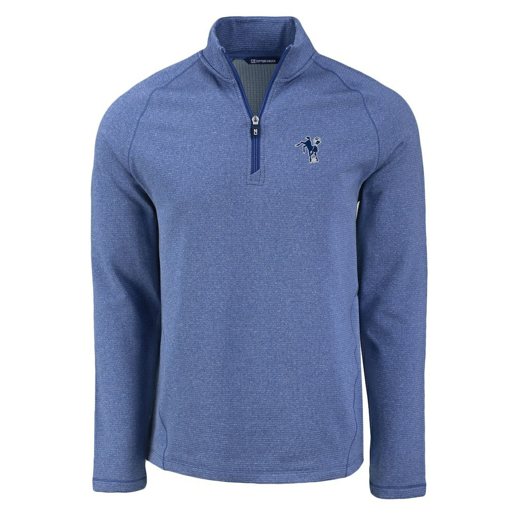 Indianapolis Colts Cutter & Buck Peshastin Eco Fleece Tri-Blend Raglan Recycled Quarter-Zip Jacket Heather Royal