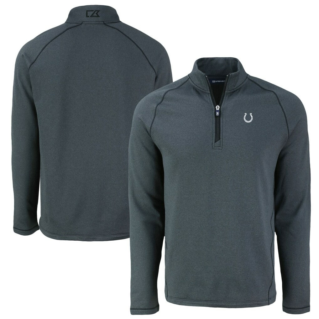Indianapolis Colts Cutter & Buck Peshastin Eco Fleece Tri-Blend Raglan Recycled Quarter-Zip Jacket Heather Black