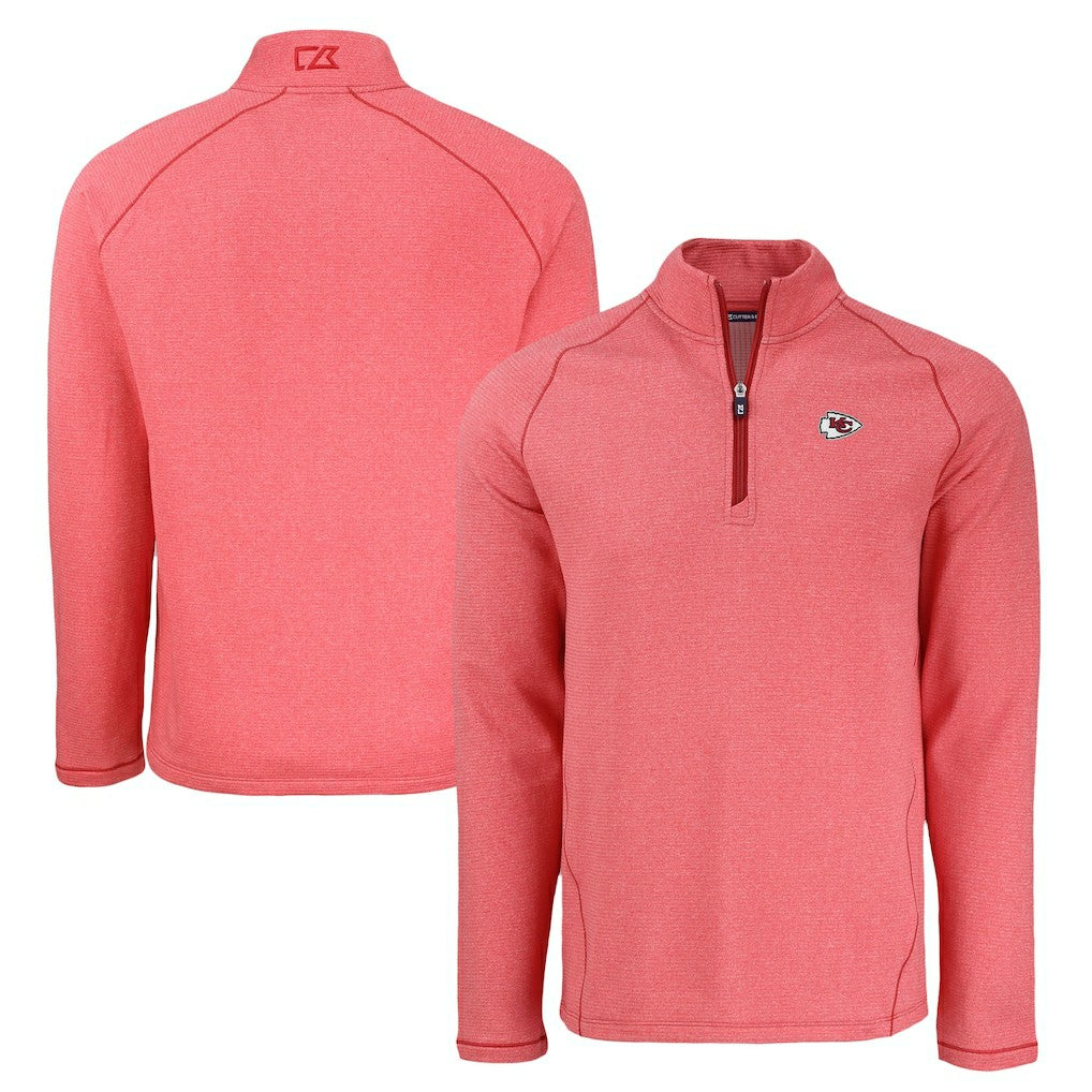 Kansas City Chiefs Cutter & Buck Peshastin Eco Fleece Tri-Blend Raglan Recycled Quarter-Zip Jacket Heather Red