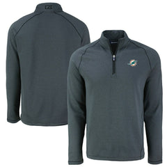 Miami Dolphins Cutter & Buck Peshastin Eco Fleece Tri-Blend Raglan Recycled Quarter-Zip Jacket Heather Black
