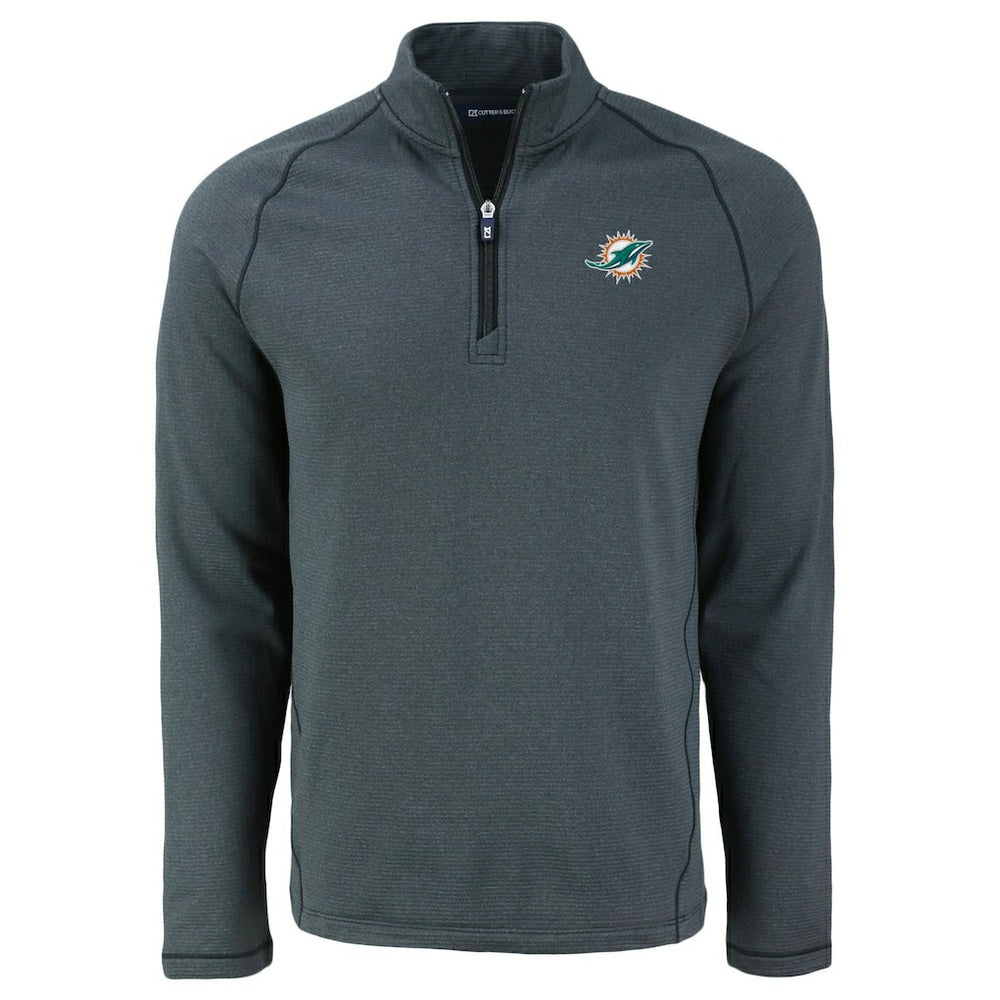 Miami Dolphins Cutter & Buck Peshastin Eco Fleece Tri-Blend Raglan Recycled Quarter-Zip Jacket Heather Black