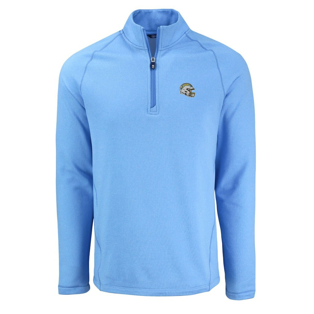 Los Angeles Chargers Cutter & Buck Peshastin Eco Fleece Tri-Blend Raglan Recycled Quarter-Zip Jacket Heather Powder Blue