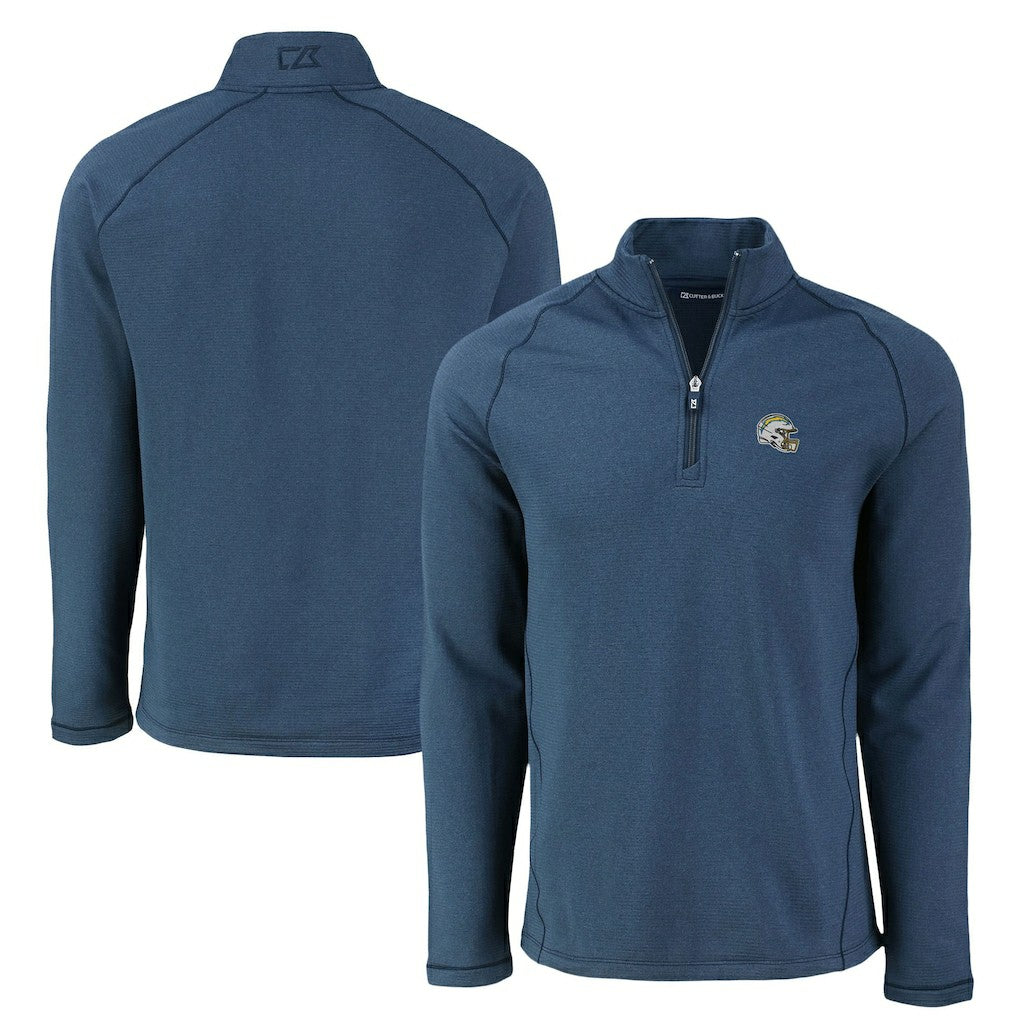 Los Angeles Chargers Cutter & Buck Peshastin Eco Fleece Tri-Blend Raglan Recycled Quarter-Zip Jacket Heather Navy