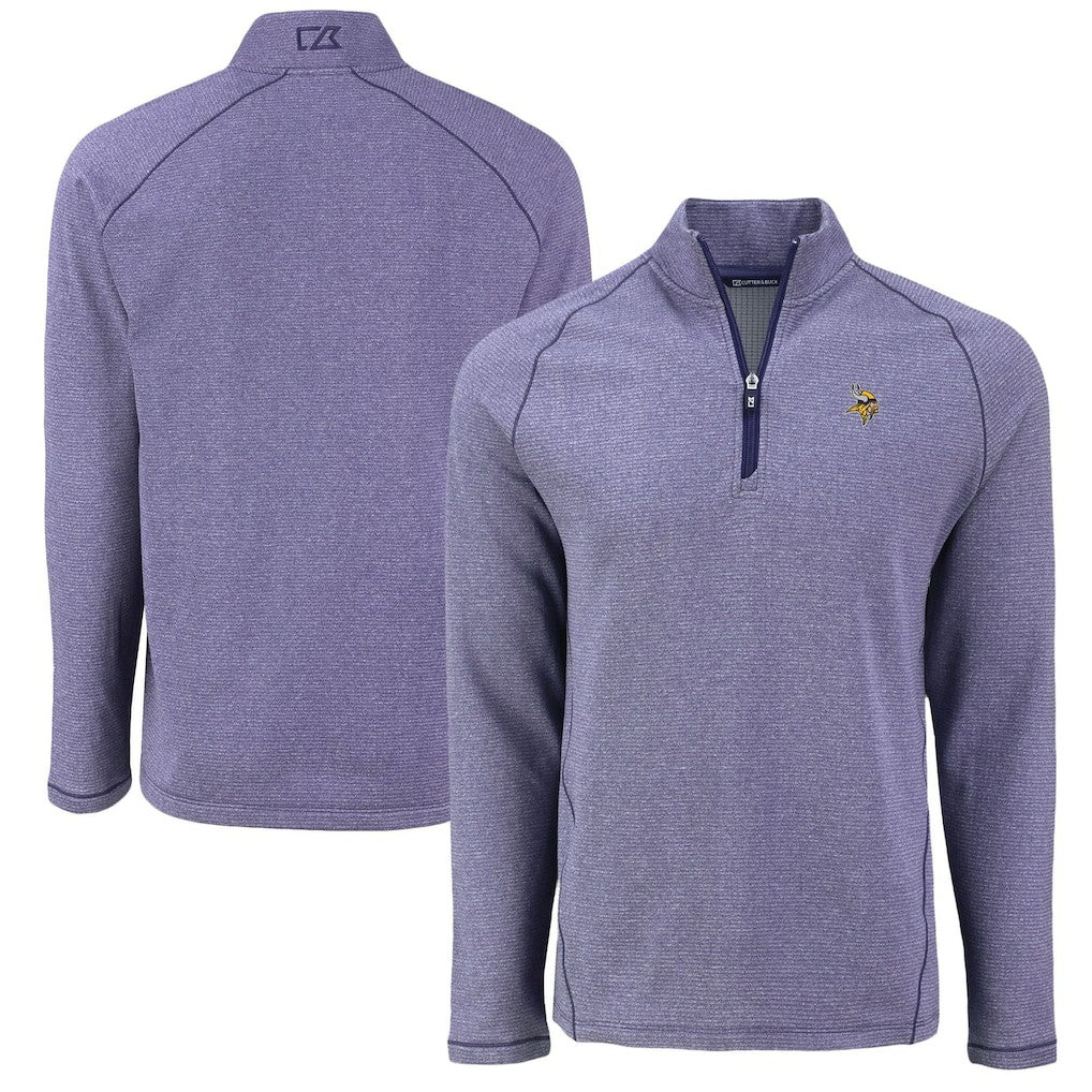 Minnesota Vikings Cutter & Buck Peshastin Eco Fleece Tri-Blend Raglan Recycled Quarter-Zip Jacket Heather Purple
