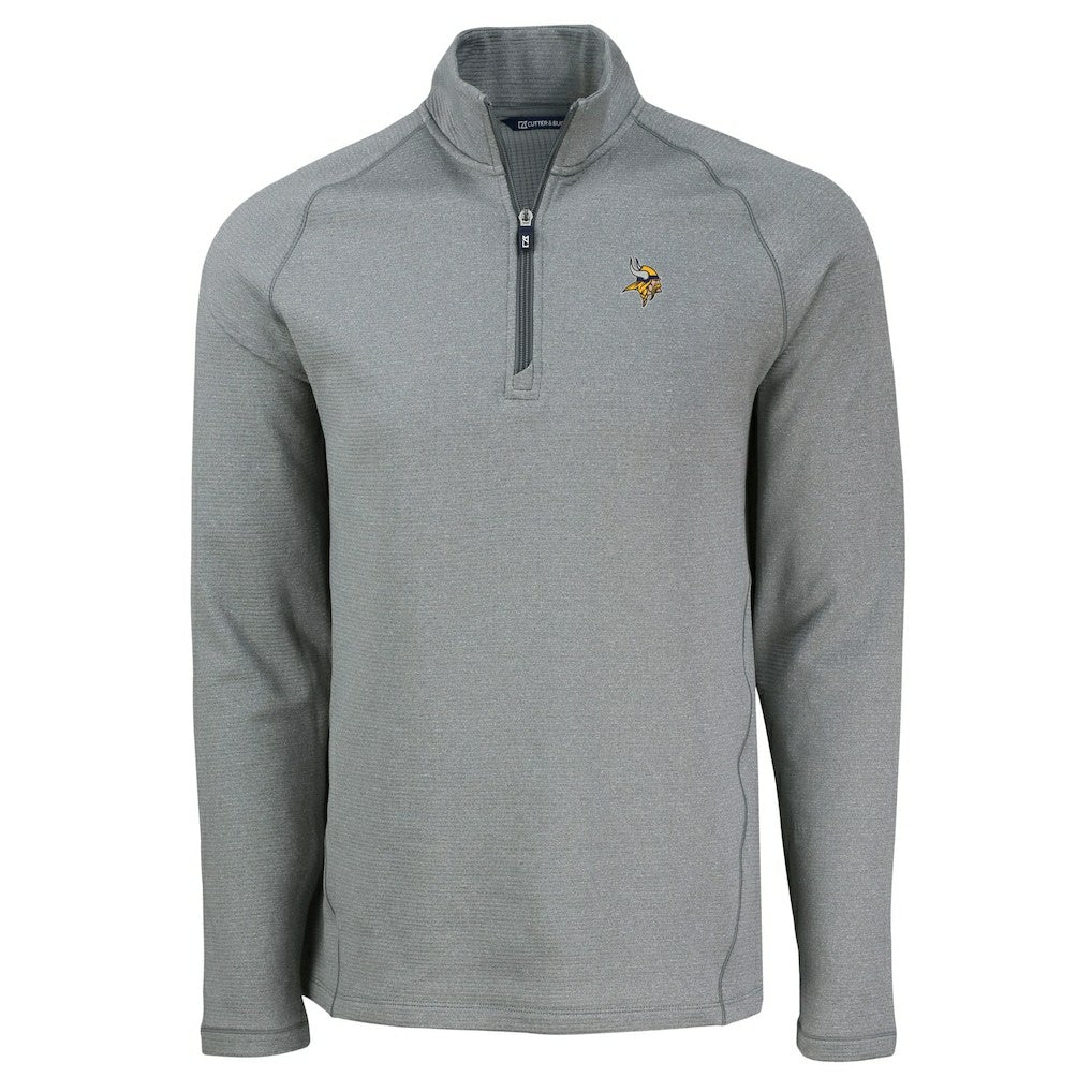 Minnesota Vikings Cutter & Buck Peshastin Eco Fleece Tri-Blend Raglan Recycled Quarter-Zip Jacket Heather Gray