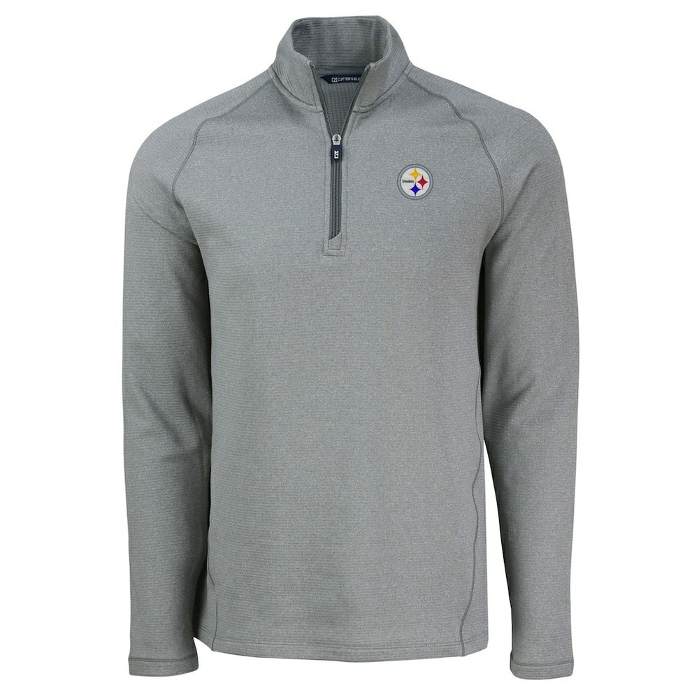 Pittsburgh Steelers Cutter & Buck Peshastin Eco Fleece Tri-Blend Raglan Recycled Quarter-Zip Jacket Heather Gray