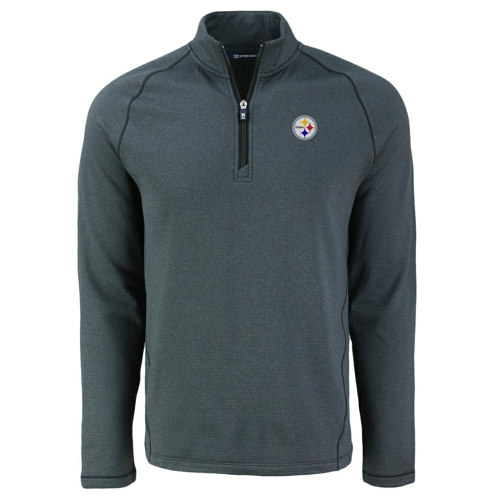 Pittsburgh Steelers Cutter & Buck Peshastin Eco Fleece Tri-Blend Raglan Recycled Quarter-Zip Jacket Heather Black