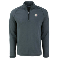 Pittsburgh Steelers Cutter & Buck Peshastin Eco Fleece Tri-Blend Raglan Recycled Quarter-Zip Jacket Heather Black