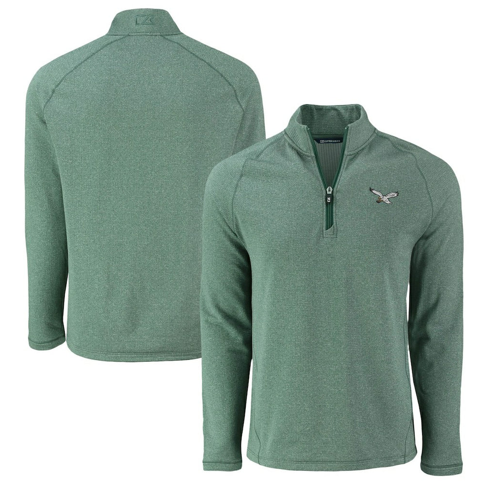 Philadelphia Eagles Cutter & Buck Peshastin Eco Fleece Tri-Blend Raglan Recycled Quarter-Zip Jacket Heather Kelly Green
