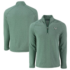 Philadelphia Eagles Cutter & Buck Peshastin Eco Fleece Tri-Blend Raglan Recycled Quarter-Zip Jacket Heather Kelly Green