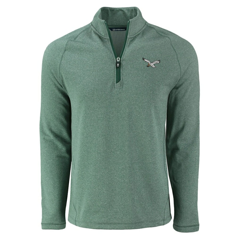 Philadelphia Eagles Cutter & Buck Peshastin Eco Fleece Tri-Blend Raglan Recycled Quarter-Zip Jacket Heather Kelly Green